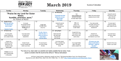 Sister Water Project Committee Creates Lenten Calendar